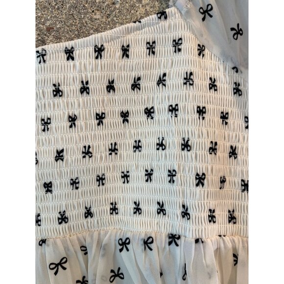 Arula Womens Ivory/Black Puff Sleeve Top With Bow Print Size 2X Polyester Blend - Picture 9 of 9
